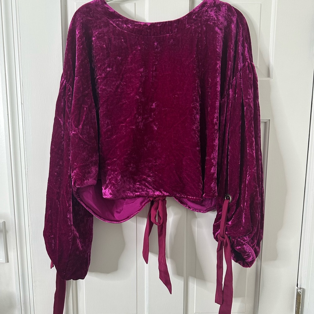 Free People Open Back Velvet Long Sleeve Top in Rich Purple